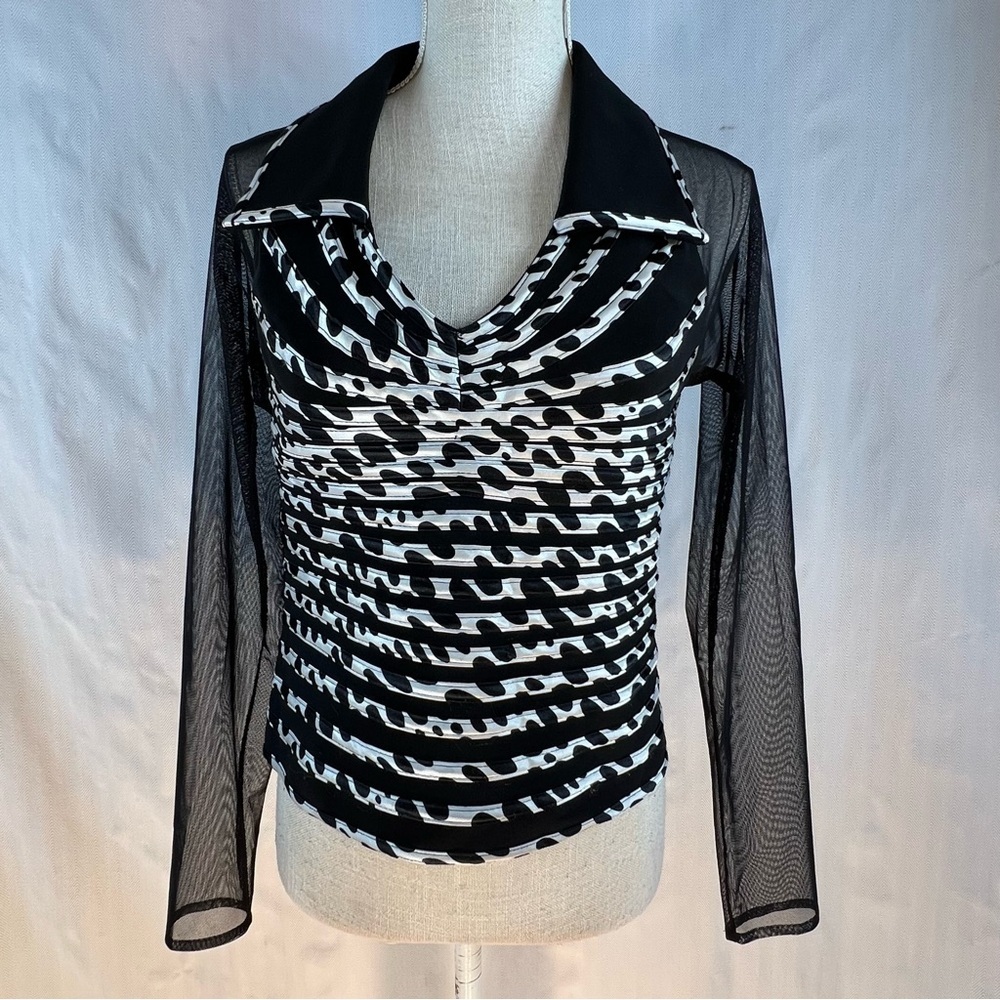 Victor Costa Vintage Top Black & White Illusion Long Sleeves & Upper Back 8